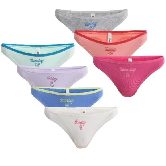 NO BOUNDARIES MID RISE THONG 7 PAIR DAYS OF THE WEEK PANTY SET - Picture 12 of 12